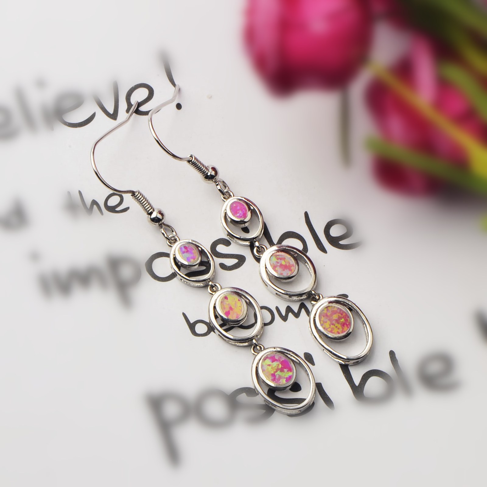 Simple Round Opal Dangle Earrings  Style TikTok Ins Fashion Peruvian Opal Drop Earrings Jewelry Accessories