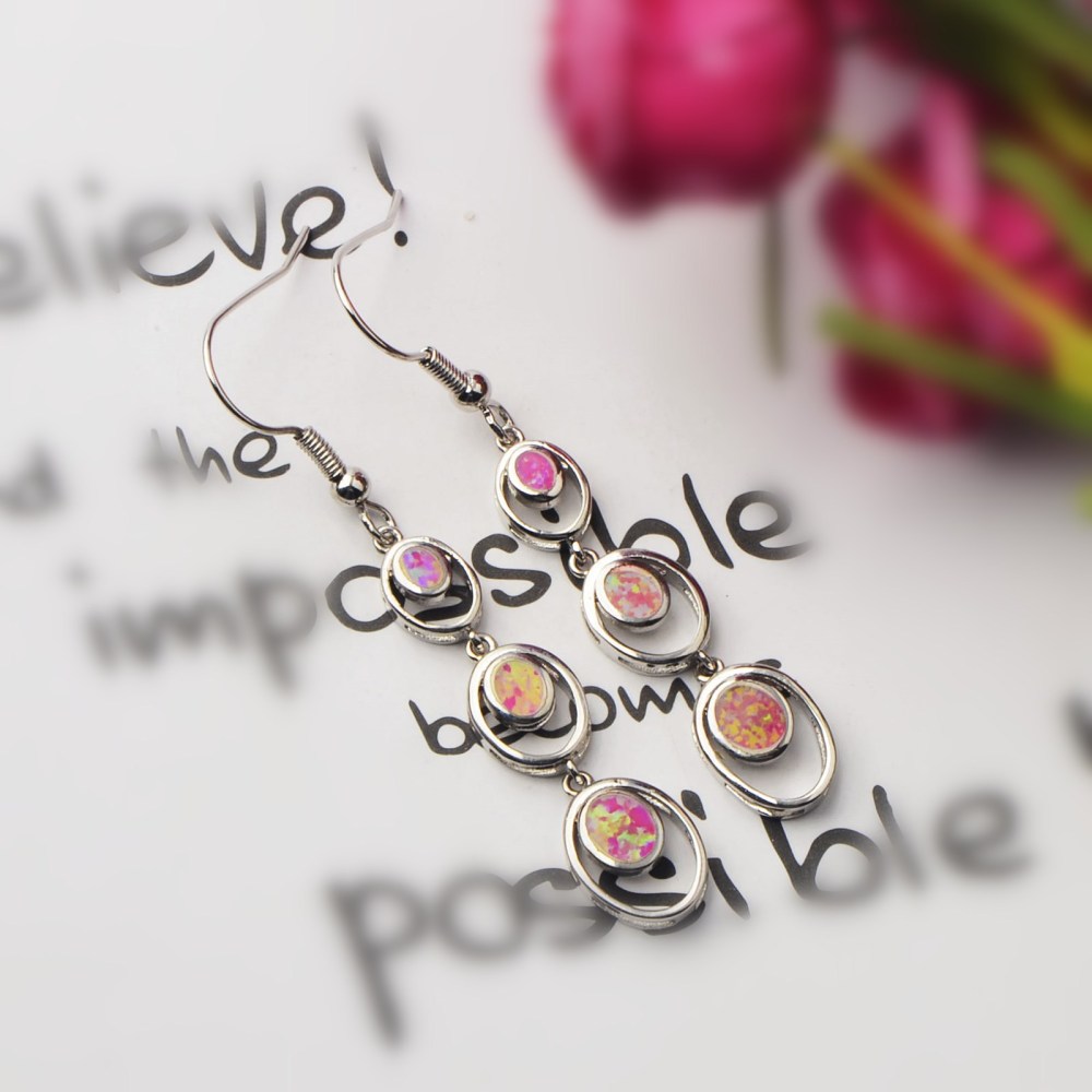 Simple Round Opal Dangle Earrings  Style TikTok Ins Fashion Peruvian Opal Drop Earrings Jewelry Accessories