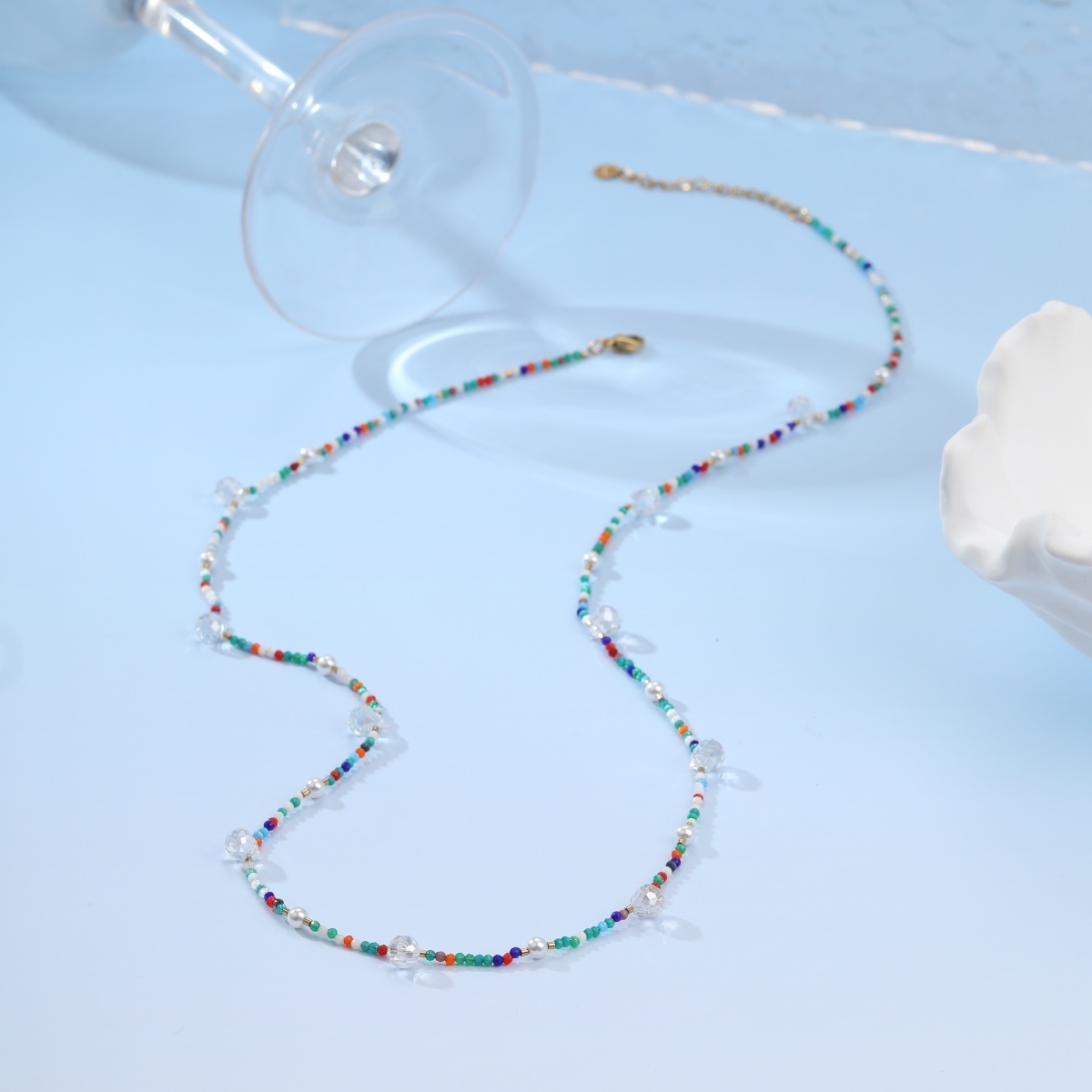Vacation Style Fashion Crystal Beaded Necklace Bohemian Style Stainless Steel Necklace Niche Jewelry Wholesale