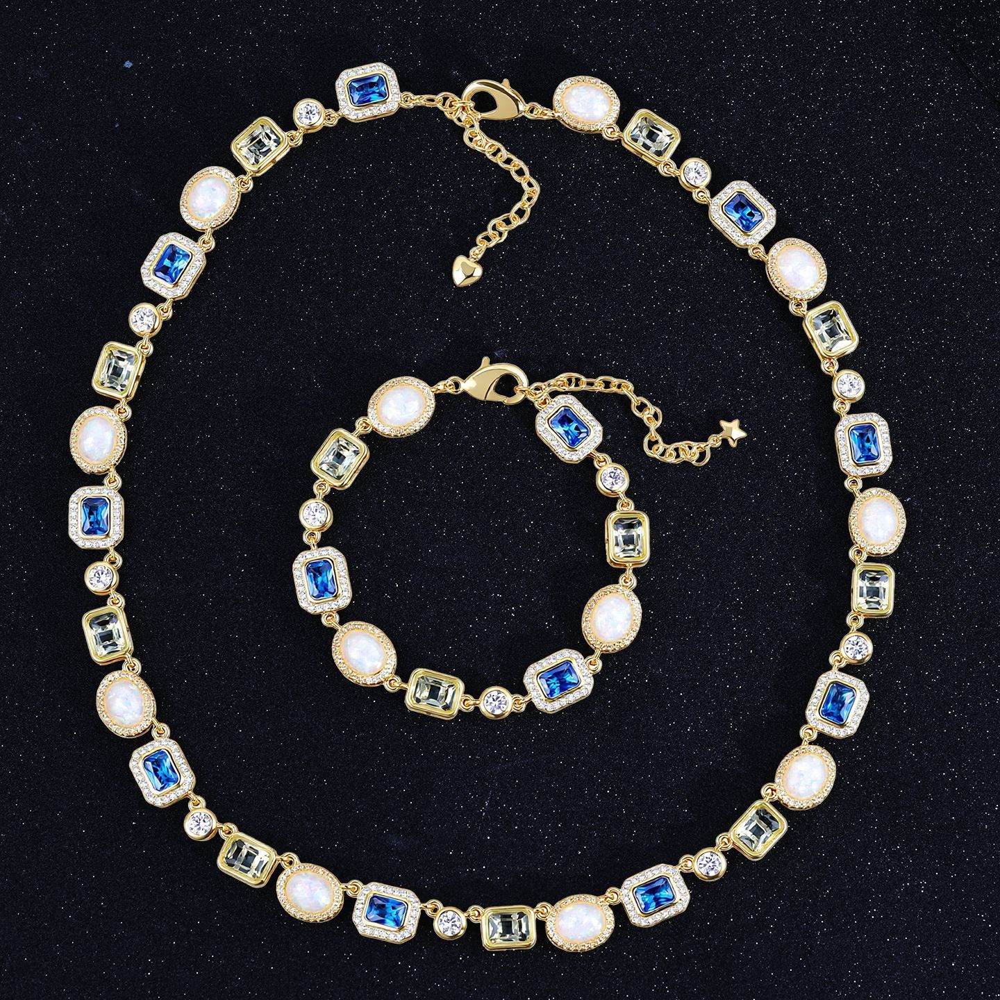 Colorful Gemstone Necklace Women's Fashion Jewelry Zircon Accessory Hip Hop Style Pendant Clavicle Chain Luxury Sensation