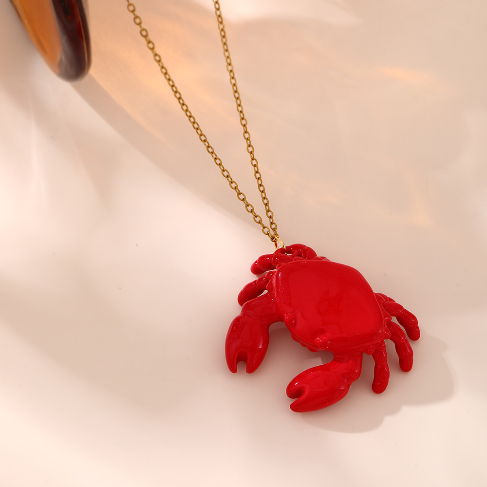 Creative Titanium Steel Crab Pendant Necklace Personality  Design Cute Animal Zodiac Oil Drop Jewelry For Women