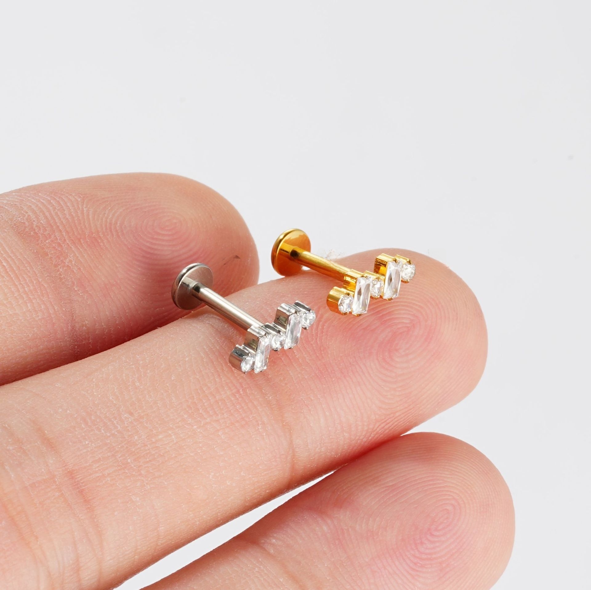 Titanium Alloy F136 Round And Square Diamond Stud Earrings G23 Women Piercing Tongue Lip Ring Geometric Pattern Wedding Birthday