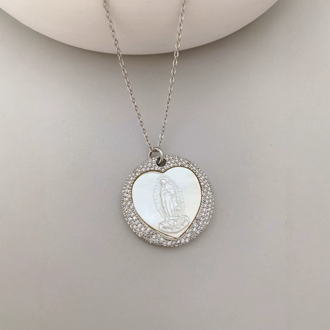 New Zircon White Mother-of-Pearl Guadalupe Pendant Women's European Style Jewelry Accessories Geometric Pattern Electroplated