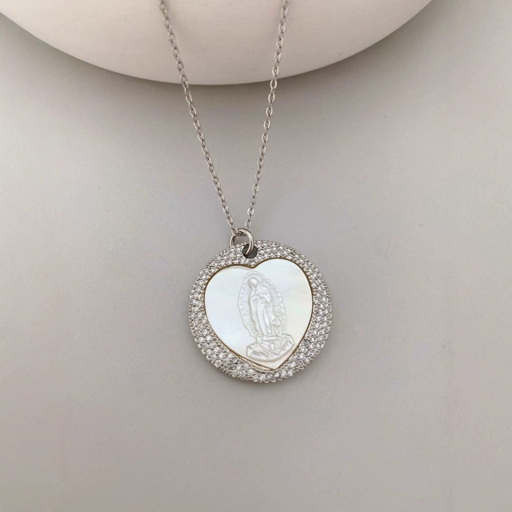 New Zircon White Mother-of-Pearl Guadalupe Pendant Women's European Style Jewelry Accessories Geometric Pattern Electroplated