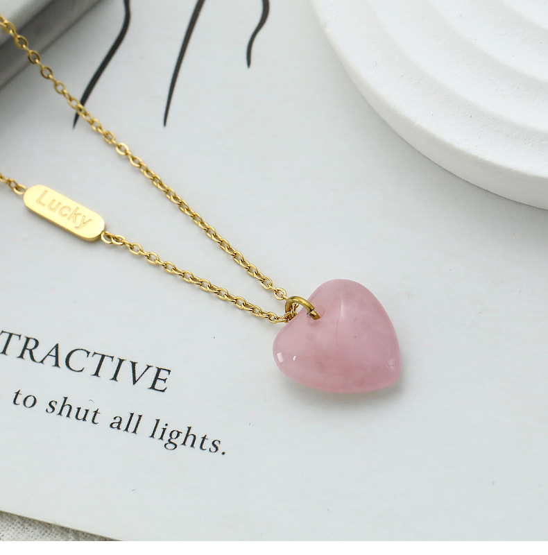 Wholesale Jewelry Fashion Heart Shape 304 Stainless Steel Natural Stone 18K Gold Plated Gold Plated Stainless Steel Necklaces