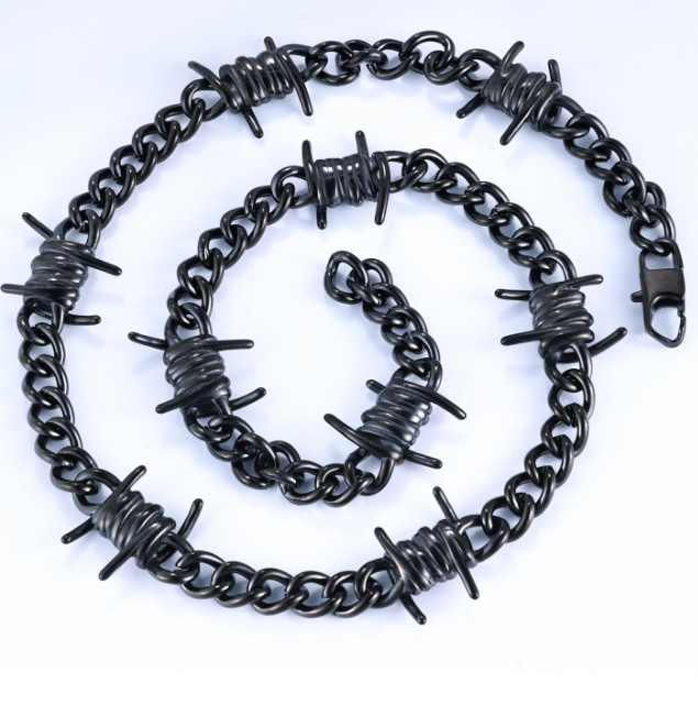 Stainless Steel Hip Hop Style Men's Thorns Necklace Short Version Rock And Simple Classic Cool Cuban Chain Jewelry Accessory