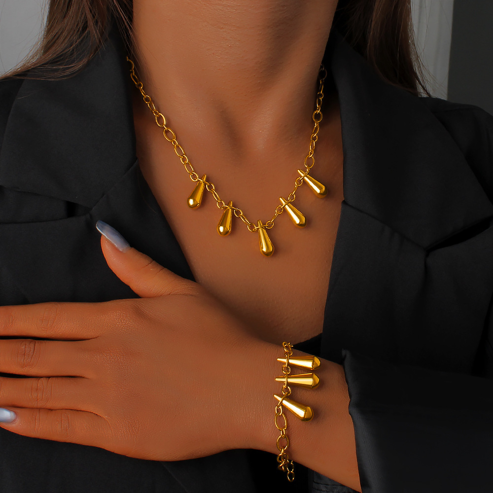 Elegant Titanium Steel Tassel Necklace For Women Butterfly Knot Lockbone Chain Jewelry Bracelet Non-Fading Luxury Style