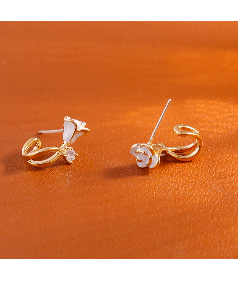 Elegant White Rose French Style Earrings Unique Design Sensation Small Audience Trendy Flower Craft With Zirconia Women's Jewelry