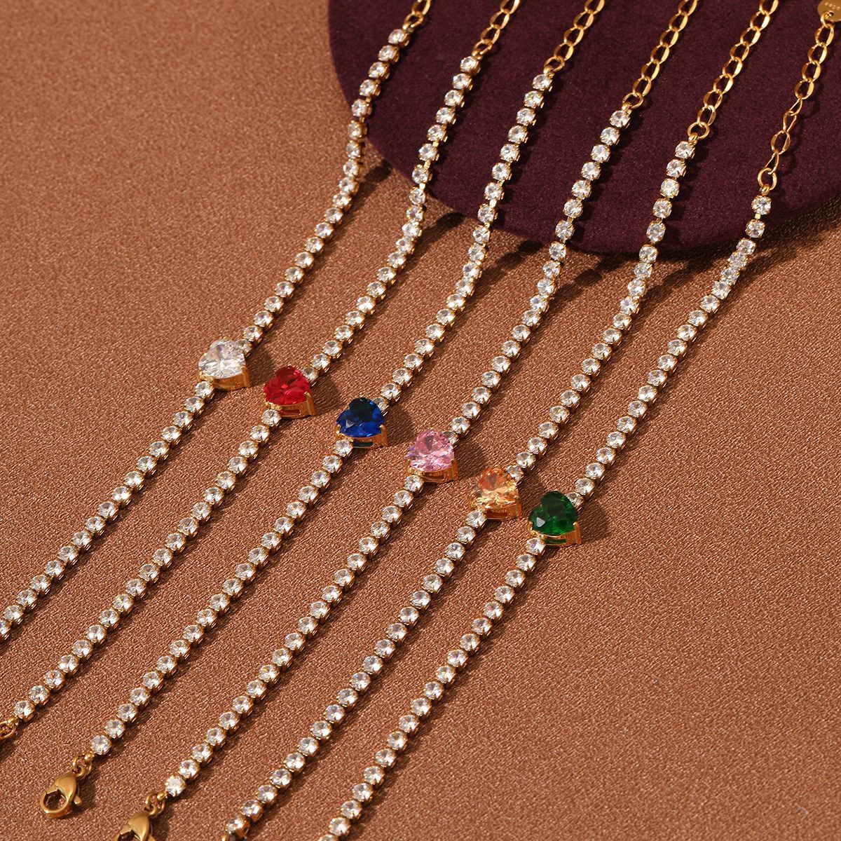 PVD Coated Real Gold Plated Heart Shape 304 Stainless Steel Simple Style Classic Style Waterproof Non Tarnish Bracelets