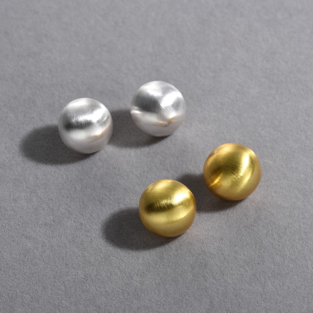 925 Silver Needle Earrings Copper Plated Matte Brass Round Ball Elegant Simple Versatile Geometric Pattern Women's Jewelry Accessories