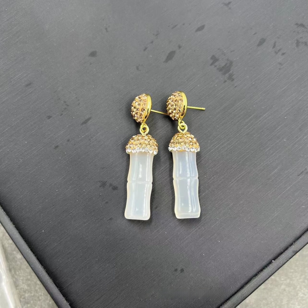 Handmade Natural Agate Bamboo Lucky Three-Piece Set Ethnic Style Czech Crystal Induction Wearing Accessories Luxury Copper