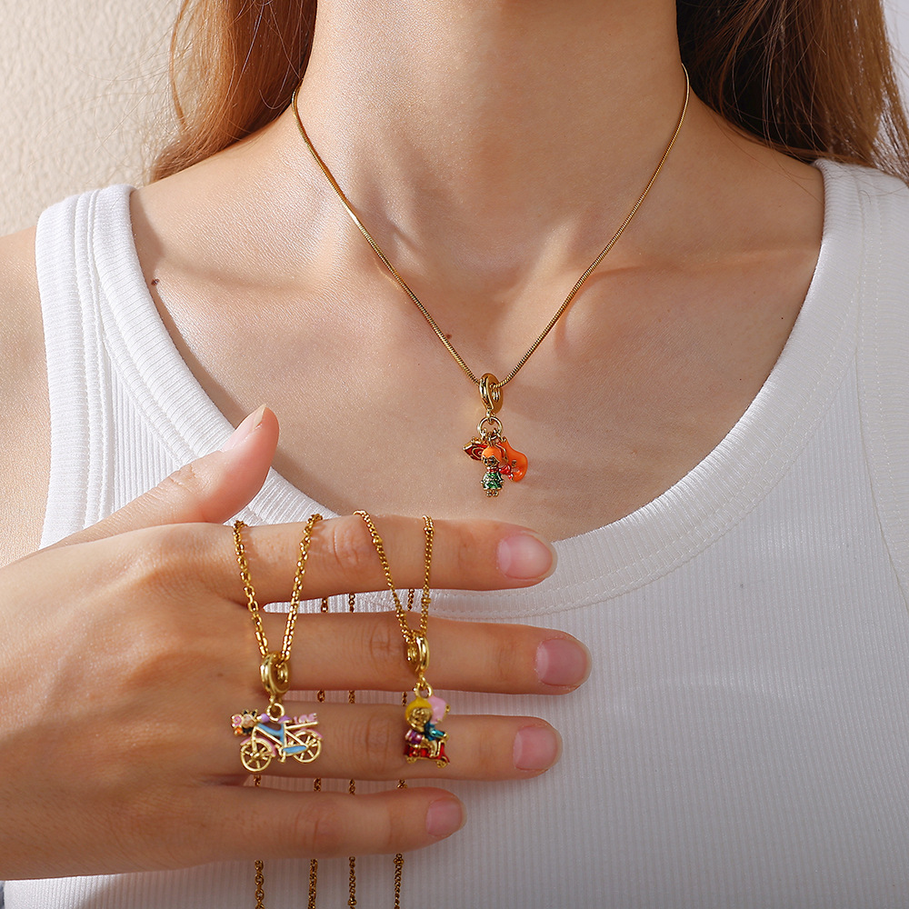 Retro Style Fox Pendant Necklace For Girls Heavy Design Stainless Steel Fashionable OIL Drop DIY Jewelry Accessories