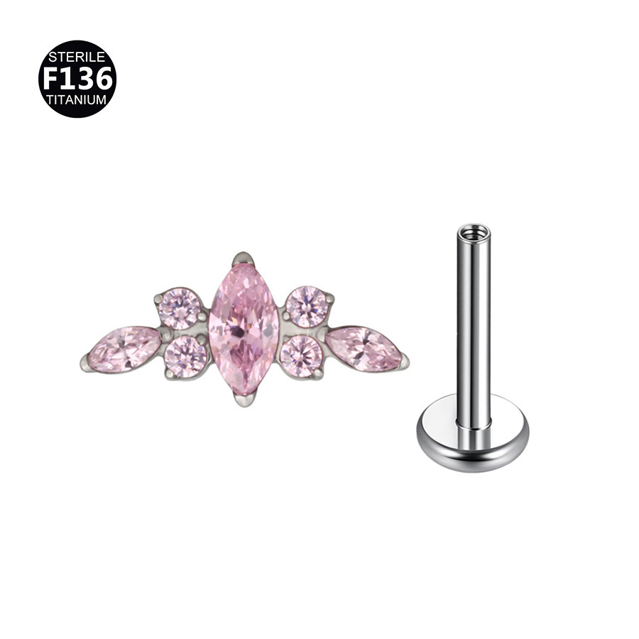 Long F136 Titanium Ear Lip Nose Studs Body Piercing Jewelry Petal Design Inner Tooth Flower Shaped Fashion Accessories