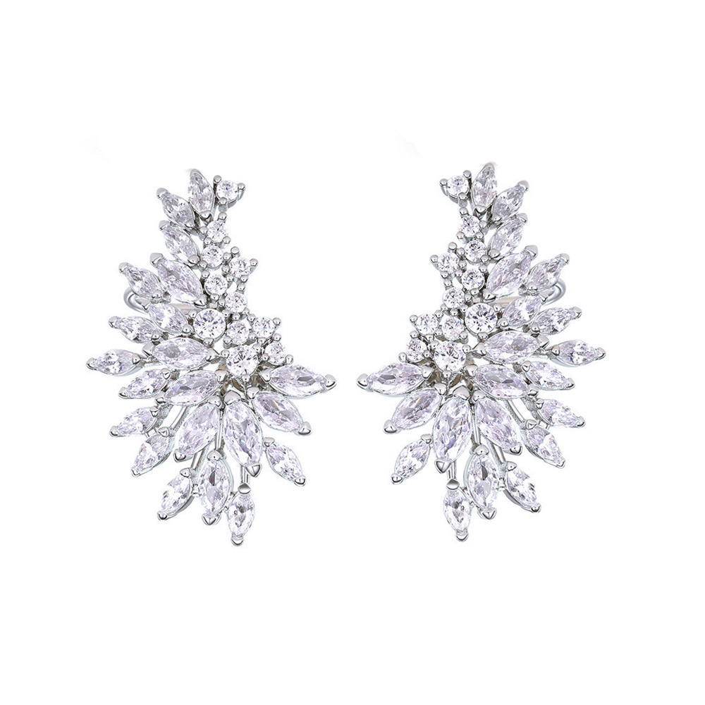 Graceful Angel Wing Shape Earrings For Women Full Zircon Rhombus Ear Clips Pair Copper Water Plated Rhodium Jewelry Accessories