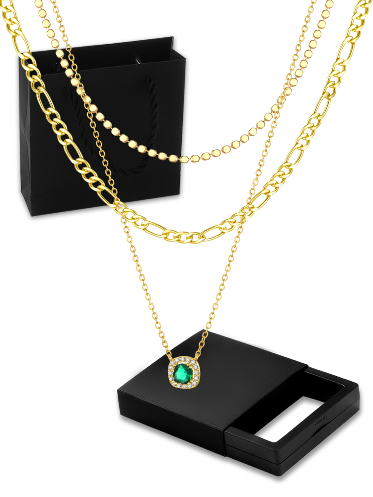 18K Gold Plated Personalized Grid Paperclip Box Multi-layer Necklace With Copper Inlaid Shiny Cubic Zirconia Pendant Set Necklace/Fashion Jewelry Gift Box Accessories/Suitable For Girlfriend Gifts And Daily Wear