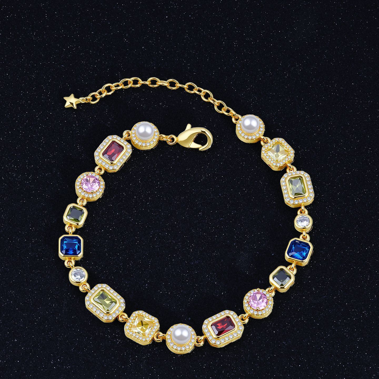 Fashion Chain Necklace Multi-Color Cubic Oxidized Zirconia Gemstone Enamel Pattern Mix Color Hip Hop Jewelry Accessory