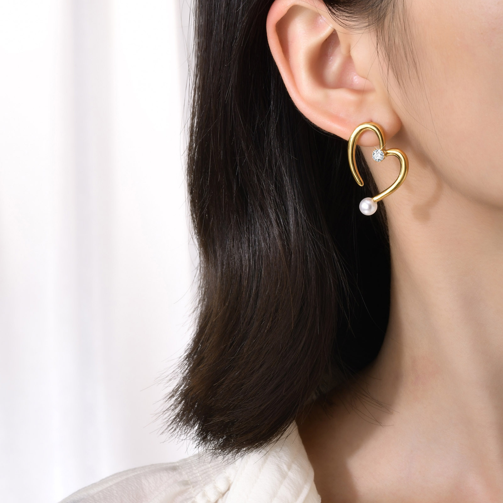 1 Pair Fashion Geometric Heart Shape Inlay 201 Stainless Steel Artificial Pearls Zircon Stainless Steel Earrings