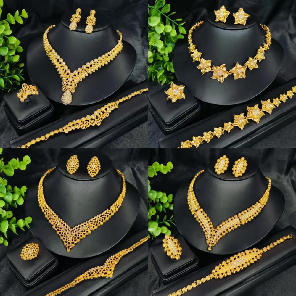 Middle East Dubai Jewelry Set Vietnam Bride Wedding Accessories Necklace Bracelet Earrings Ring Four Piece Set Floral Design
