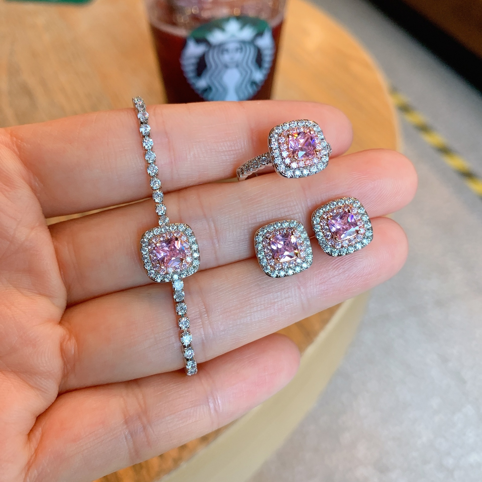 Glam Retro Square Copper Plating Inlay Zircon Women's Rings Bracelets Earrings