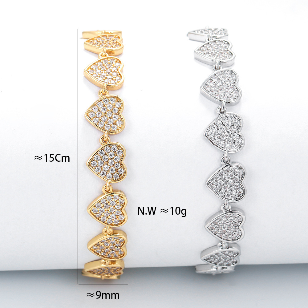 Fashion Full Row Of Peach Heart-shaped Copper Zircon Bracelet Wholesale