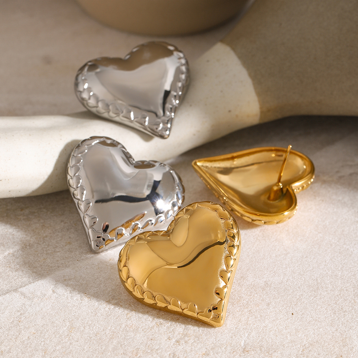 18K Gold Plated 316 Stainless Steel  PVD Coated Heart Shape Simple Style Classic Style Ear Studs For Women's