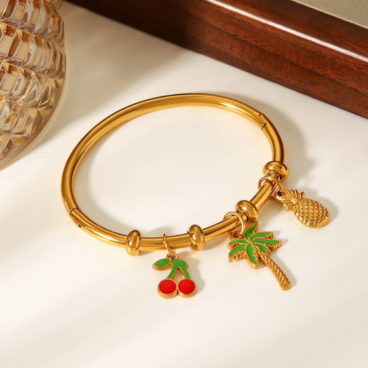 Jewelry Cherry Coconut Tree Pineapple DIY Pendant 18k Gold Stainless Steel Bracelet Niche Titanium Steel Hand Accessories