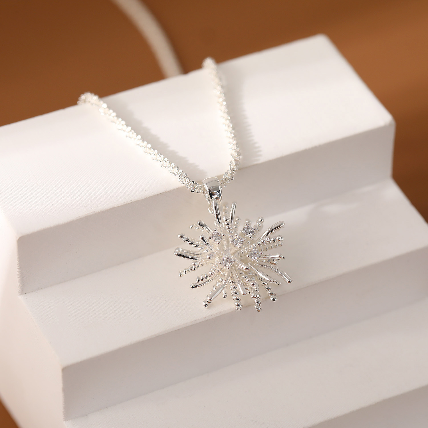 Fashionable Retro Elegant Women's Necklace Pendant Design Dandelion Firework Lockbone Chain Geometric Pattern Bohemian Style