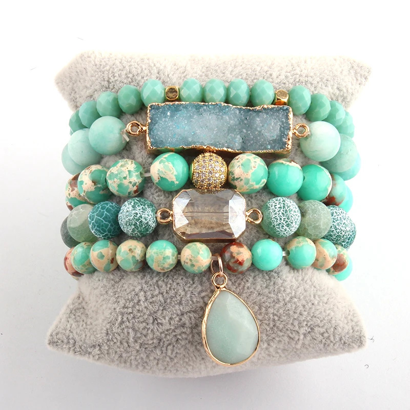Simple Style Classic Style Geometric Natural Stone Beaded Chain Bracelets In Bulk