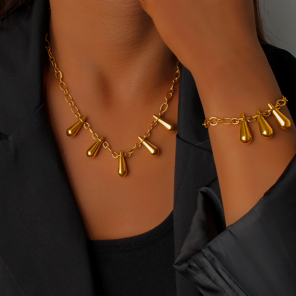 Elegant Titanium Steel Tassel Necklace For Women Butterfly Knot Lockbone Chain Jewelry Bracelet Non-Fading Luxury Style