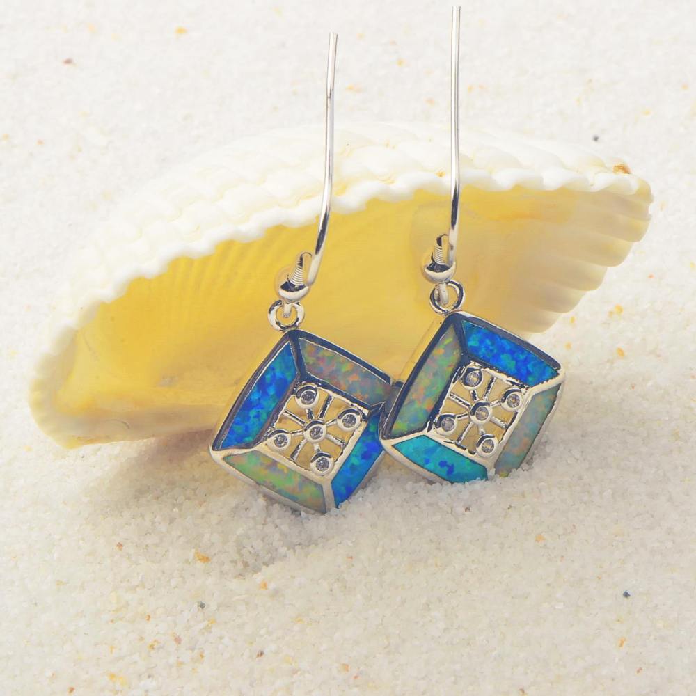 Simple European Style Opal Rhombus Shaped Earrings Fashionable Vacation Theme Copper Material Jewelry Accessories