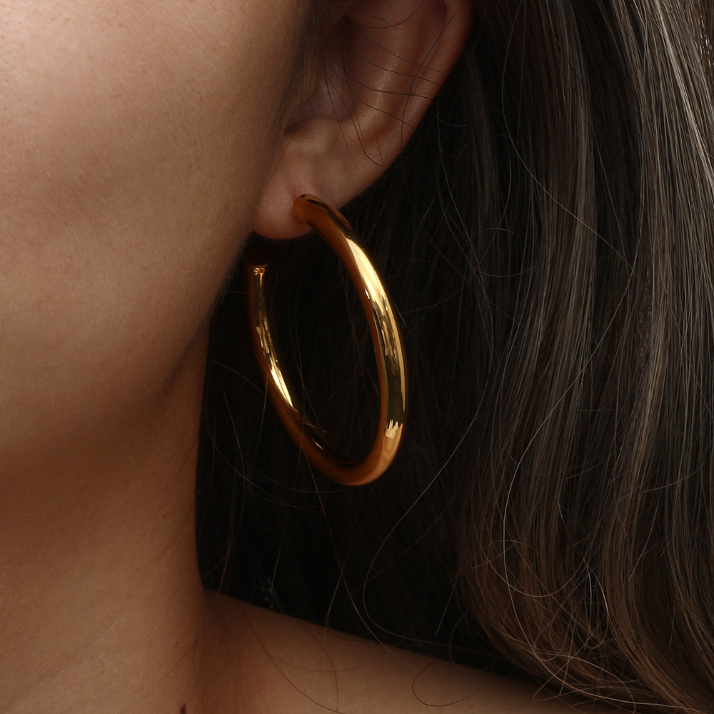 PVD Coated Real Gold Plated 18K Gold C Shape 304 Stainless Steel Fashion Waterproof Non Tarnish Earrings