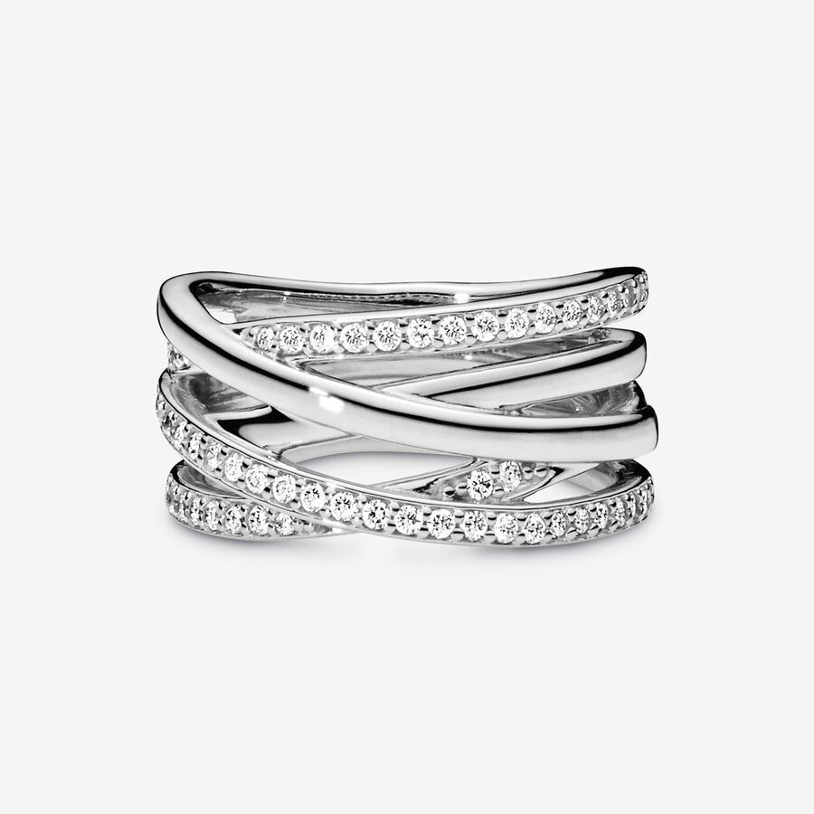 Three-ring Sparkling Wave Four-ring Ring S925 Silver Exquisite High-end Girlfriend Fashion Versatile Sweet Gift Couple Elegant Asymmetric