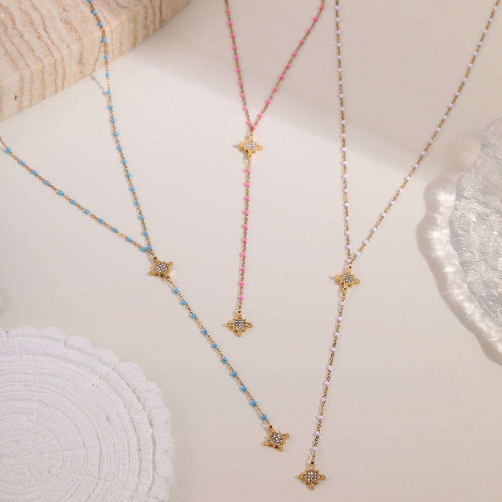 Trendy 304 Stainless Steel Jewelry Tassel Cross Star Heart Necklace Accessories Long High-end Y-shaped Vacuum Electroplated 18K Real Gold Necklace