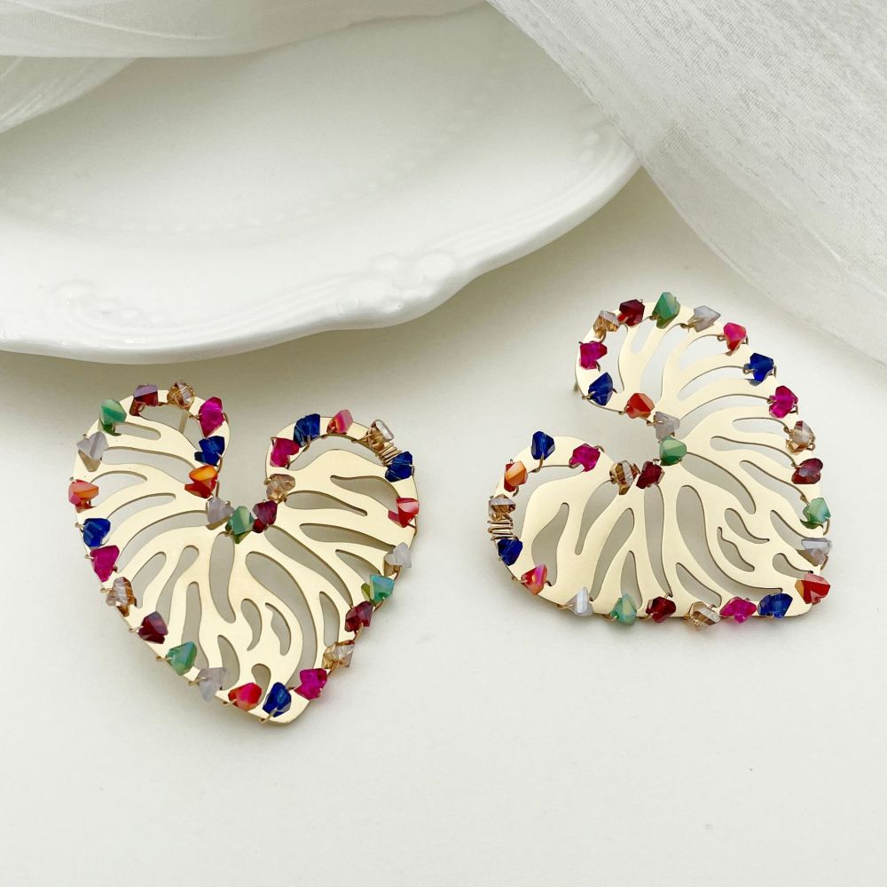 1 Pair Classic Style Roman Style Heart Shape Plating 304 Stainless Steel Gravel 14K Gold Plated Ear Studs
