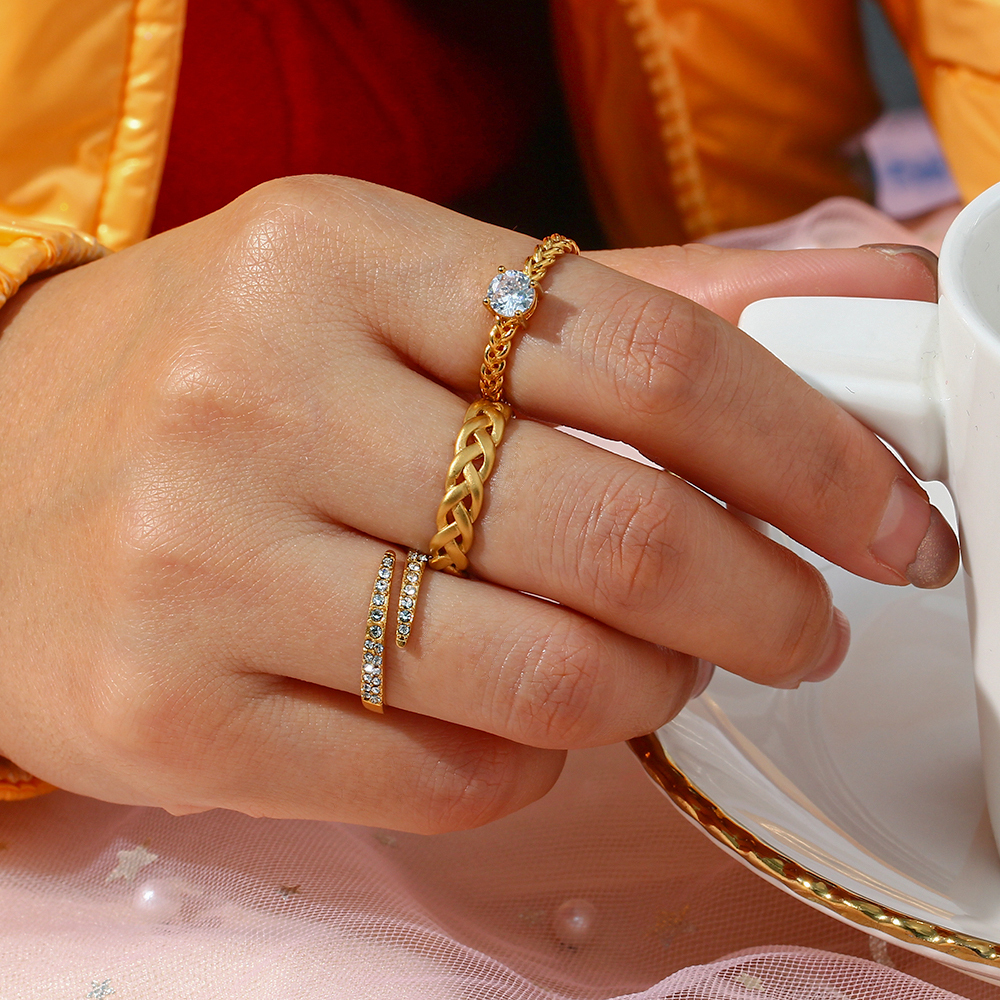 PVD Coated Real Gold Plated 18K Gold Geometric 304 Stainless Steel Fashion Waterproof Non Tarnish Open Ring