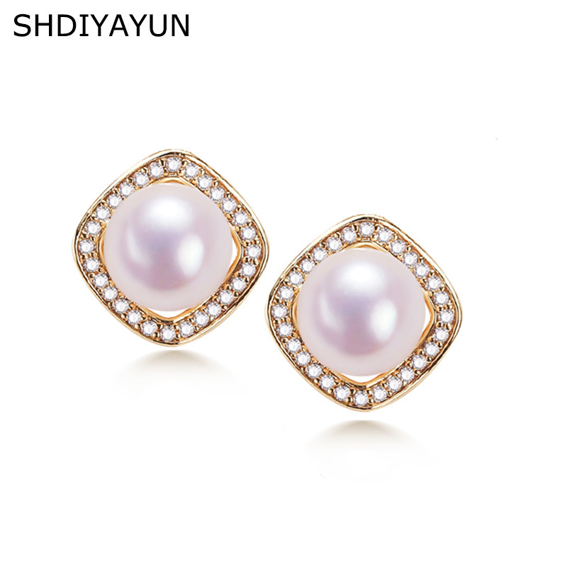 Natural Freshwater Pearl Earrings For Women Square Shape High-End Zircon Pearl Fashionable Wedding Jewelry Accessories
