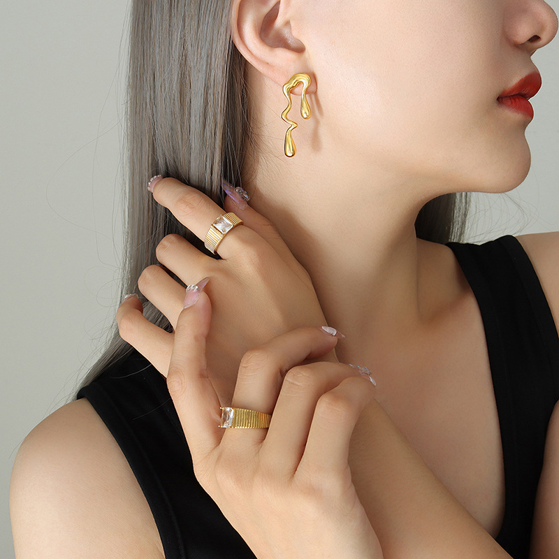 PVD Coated Real Gold Plated 18K Gold Water Droplets 304 Stainless Steel Fashion Waterproof Non Tarnish Earrings