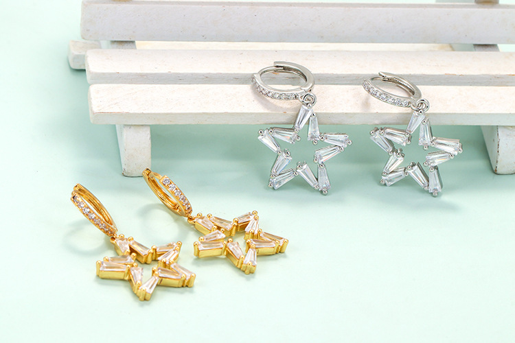 Fashion Pentagram Plating Copper Zircon Copper Earrings