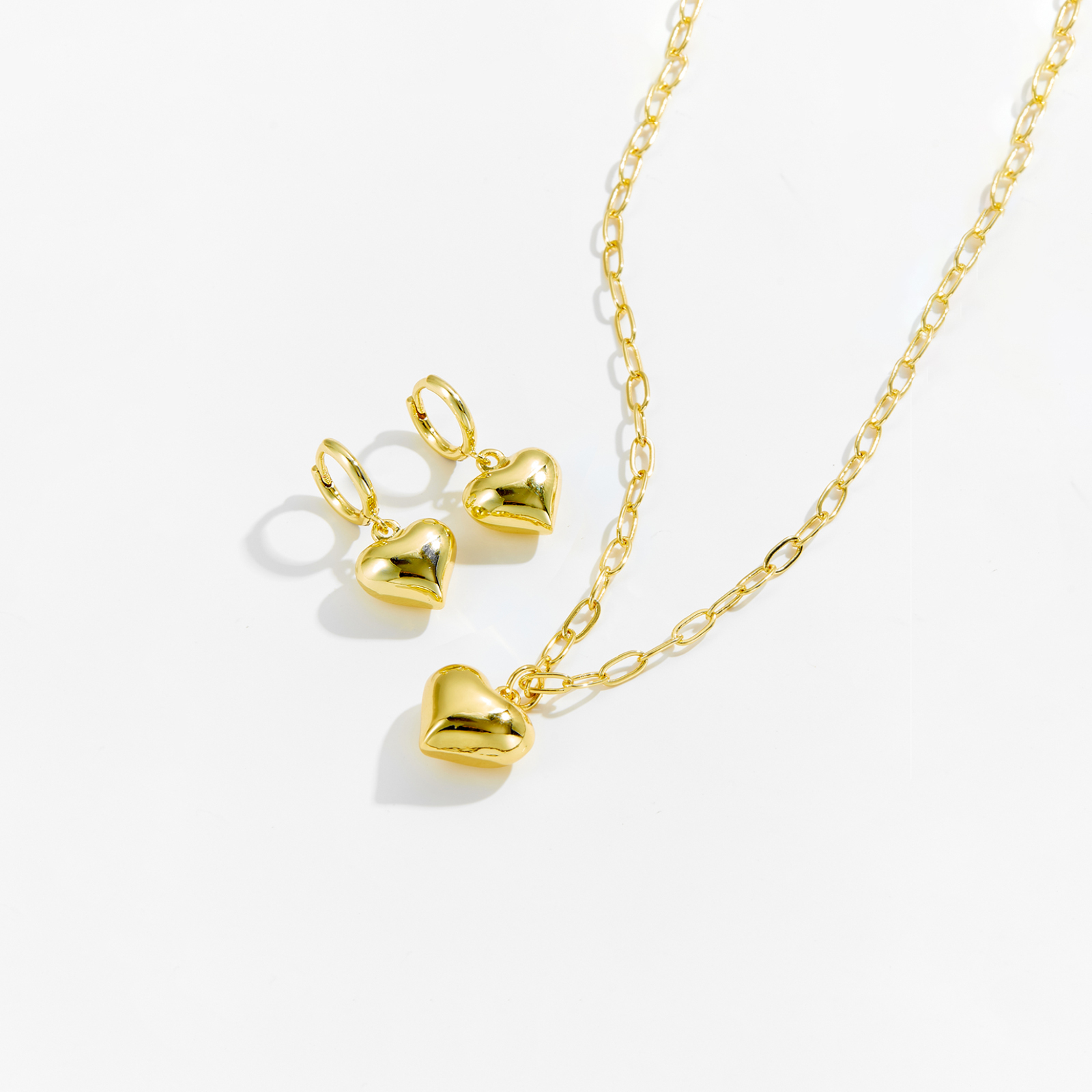 Retro Simple Style Heart Shape Copper Women's Cable Chain Earrings Necklace