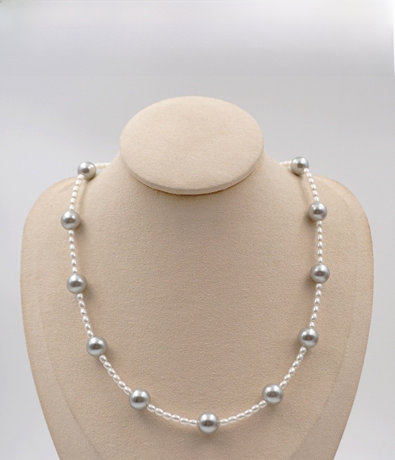 Grey Pearl Feather Y-Shape Sweater Chain Asymmetrical Multi-Ways Long Necklace Women's Fashion Accessories Handmade Craft