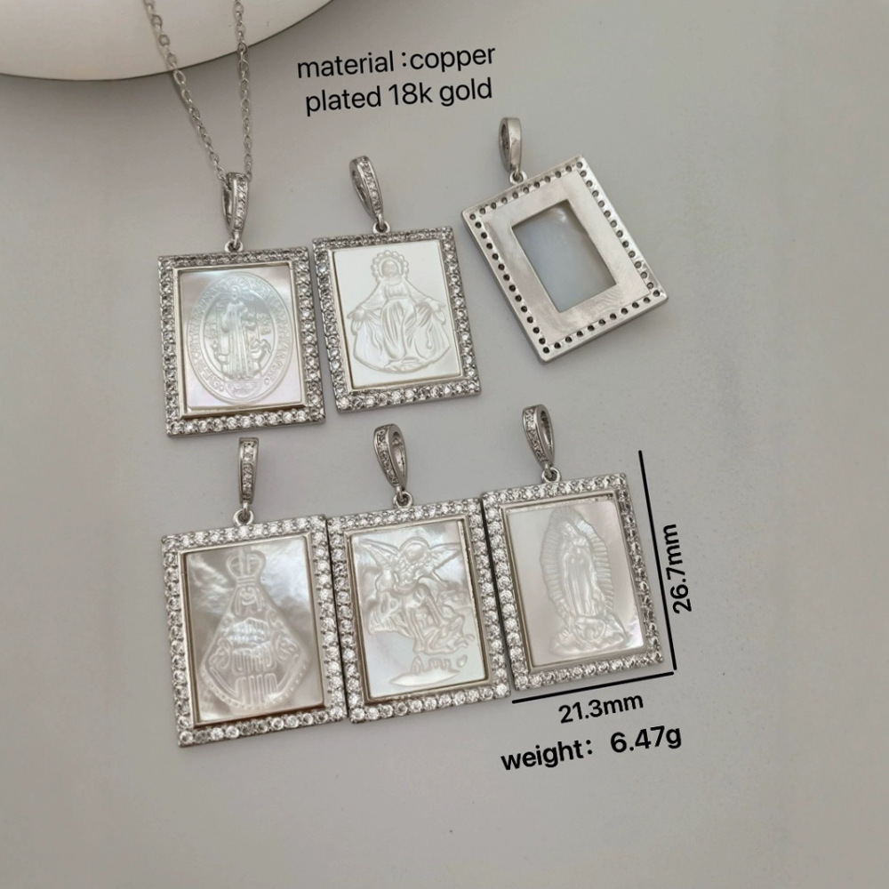 Elegant Shell Pendant Necklace With Zircon Edge Virgin Head Design DIY Accessories  Fashion Label