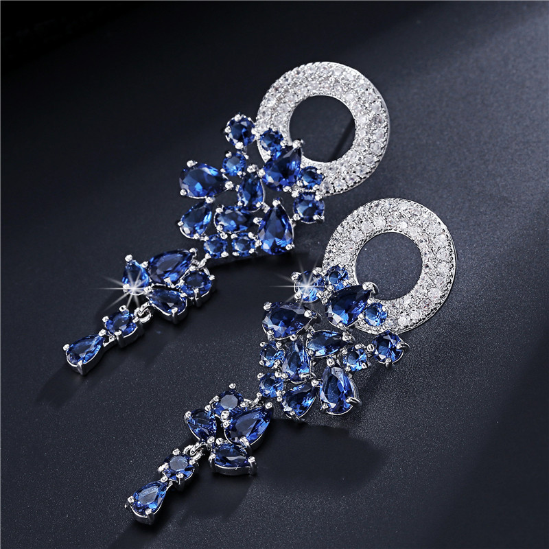 Rakol Vintage Geometric Round Flower Ring Earrings For Women Luxury Micro Inlaid Zircon Tassel Earrings Fashion Copper