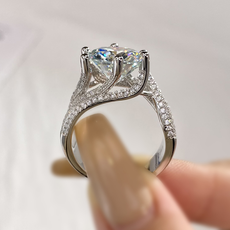 Moissanite 925 Sterling Silver Rings Geometric Water Plating Silver Plated Rings