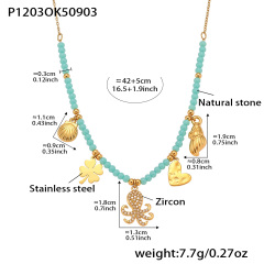 P1203-Blue Beaded DIY Necklace 43+5cm