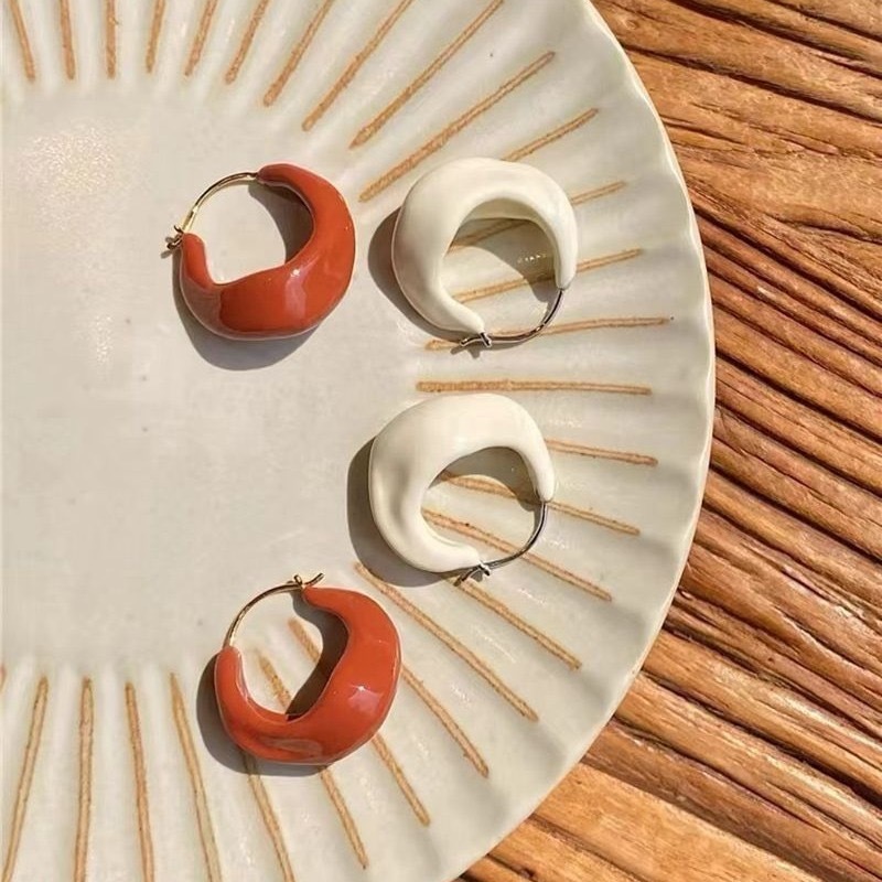 Elegant Geometric Pattern Enamel Earrings For Women Vintage High-End Small-Batch Design Fashionable Copper Jewelry Accessories