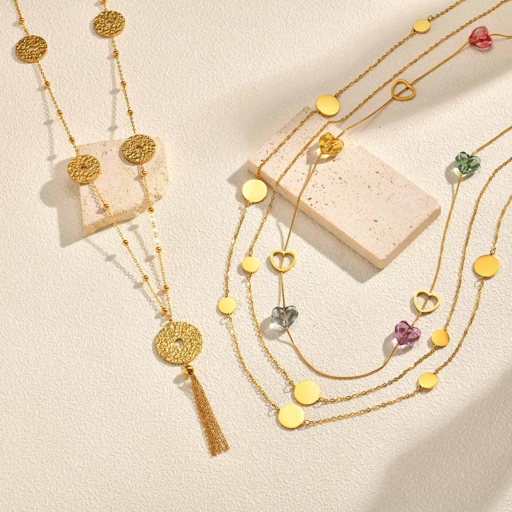 18K Gold Plated 304 Stainless Steel Vacuum Electroplating (In Furnace) Geometric Pattern (Jewelry) Waterproof Non-Fading Hollow Y-Shaped Necklace Long Sweater Chain Women's Accessories