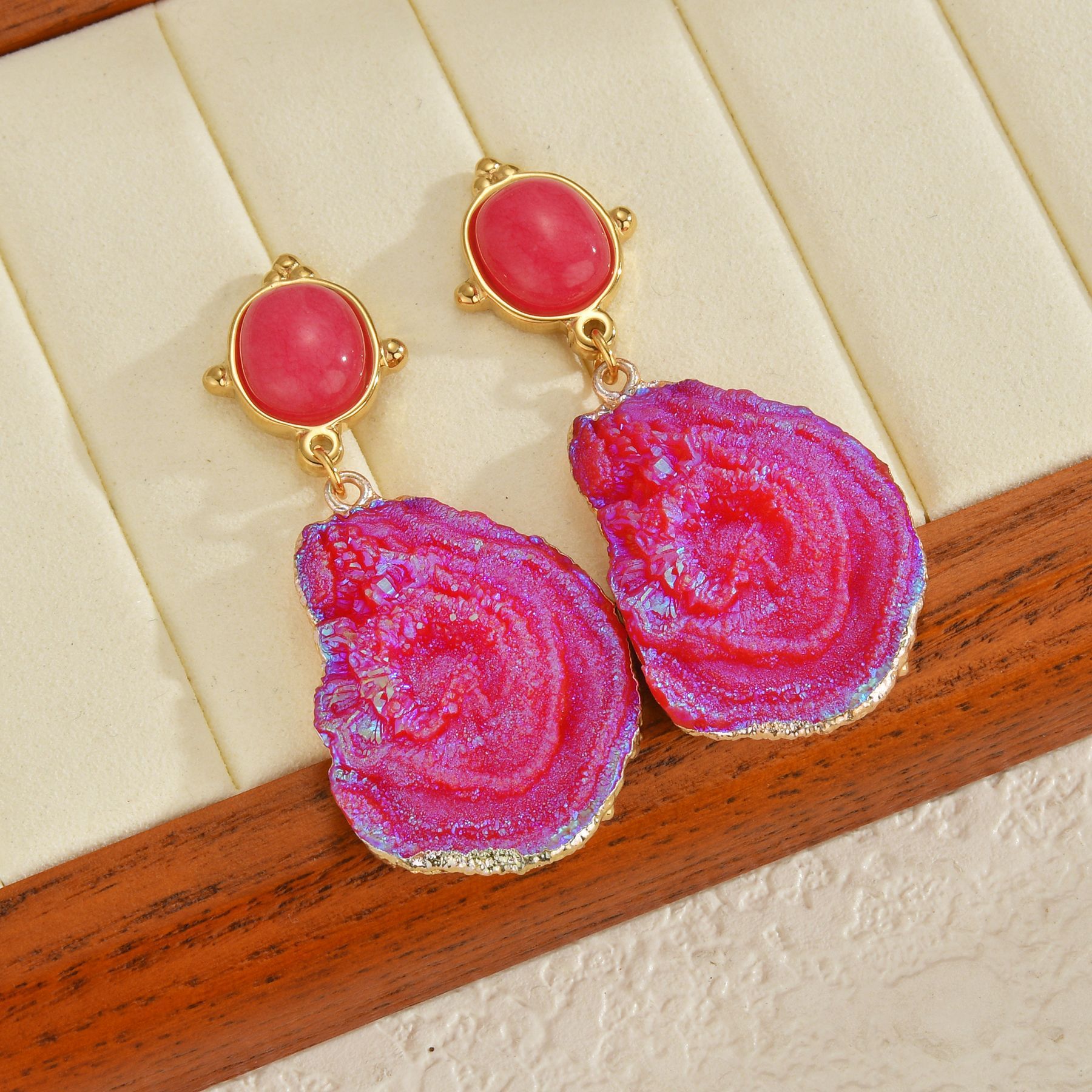 Volcano Pendant Earrings For Women Pink Irregular Stainless Steel Earrings Simple Accessories