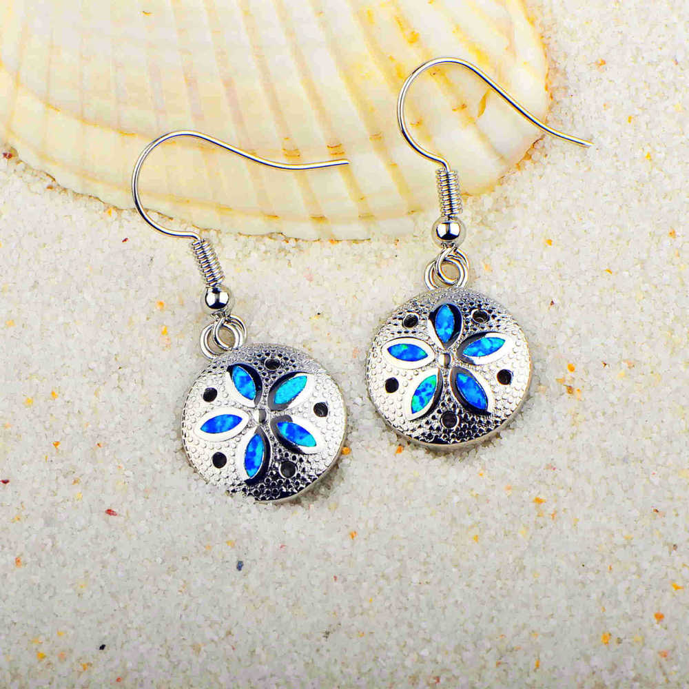 Oceanic Style Round Shape TikTok Popular Hawaii Sand Dollar Opal Earrings Women's Simple Geometric Pattern Jewelry Accessories