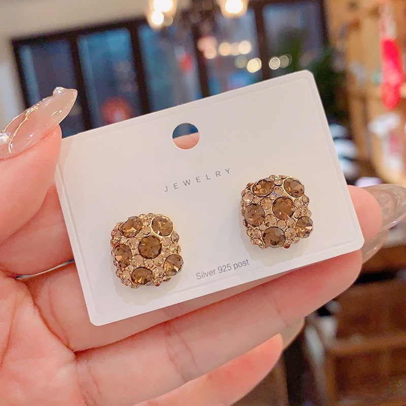 Fashionable S925 Silver Needle Square Stud Earrings Versatile Trendy Geometric Pattern Women's Jewelry Earring Accessories