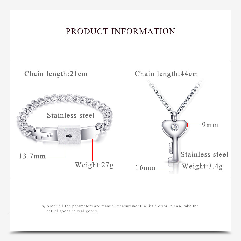 Fashion Creative Couple Lock Titanium Steel Bracelet Necklace Suit